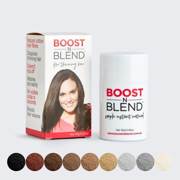 Boost N Blend 10gram bottle and colour swatches #colour_midnight-shadow-black