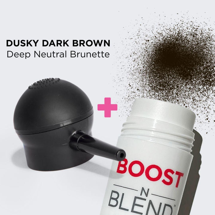 Boost N Blend Bottle and Applicator swatch #colour_dusky-dark-brown