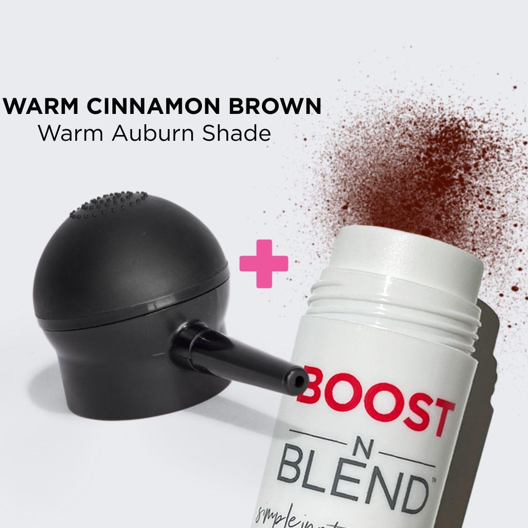 Boost N Blend Bottle and Applicator swatch #colour_warm-cinnamon-brown